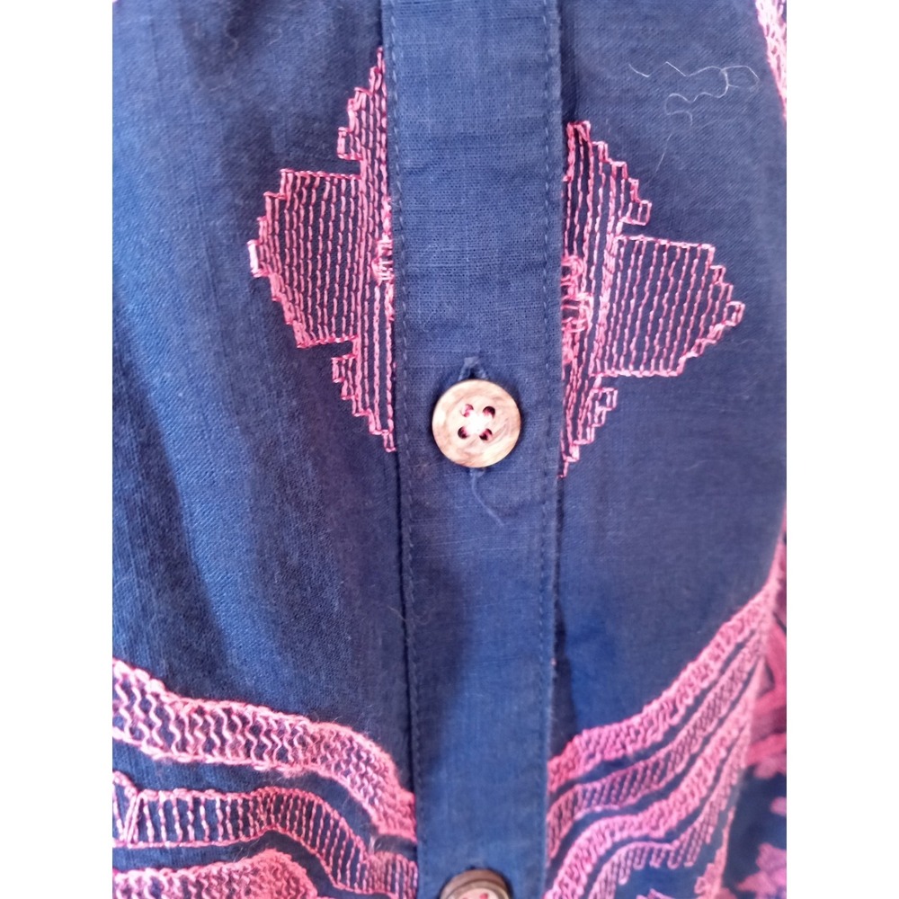 Anthropologie Pink Embroidered Navy Blue Cotton Button Down Shirt Top sz M - Picture 12 of 16